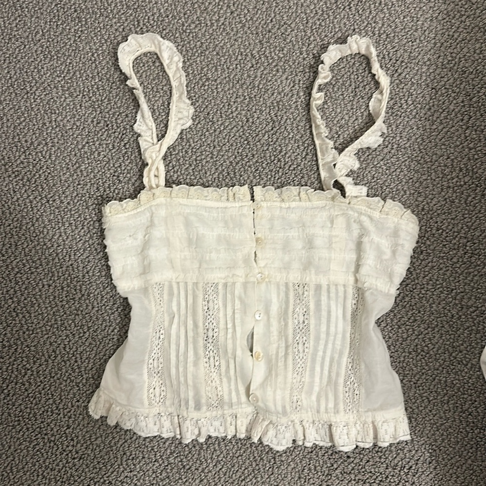 White ruffle + lace top